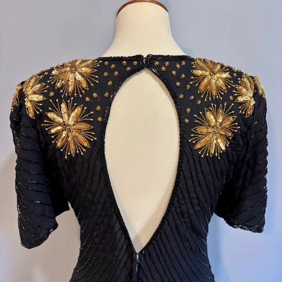 Vintage Jennifer Black & Gold Beaded Cocktail Dress, size small - Picture 4 of 15